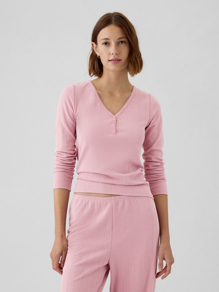 Gap Pink Pointelle Henley Pyjama Top - Image 1 of 1