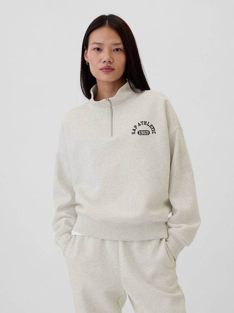 Gap Cream Logo Athletic Quarter Zip Sweatshirt - Image 2 of 4
