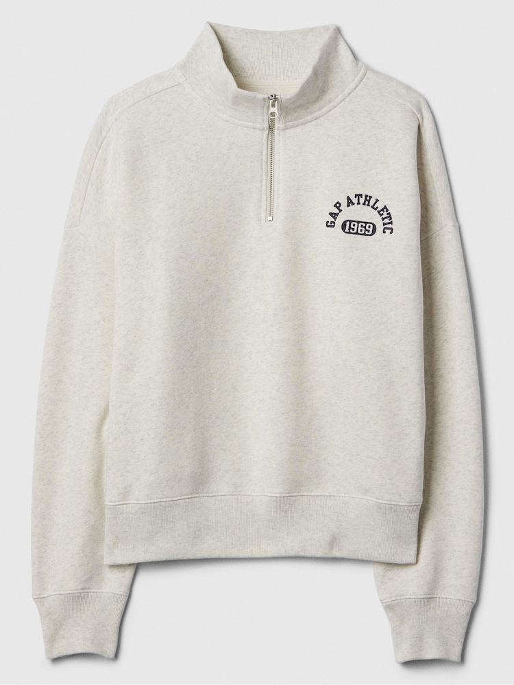 Gap Cream Logo Athletic Quarter Zip Sweatshirt - Image 4 of 4