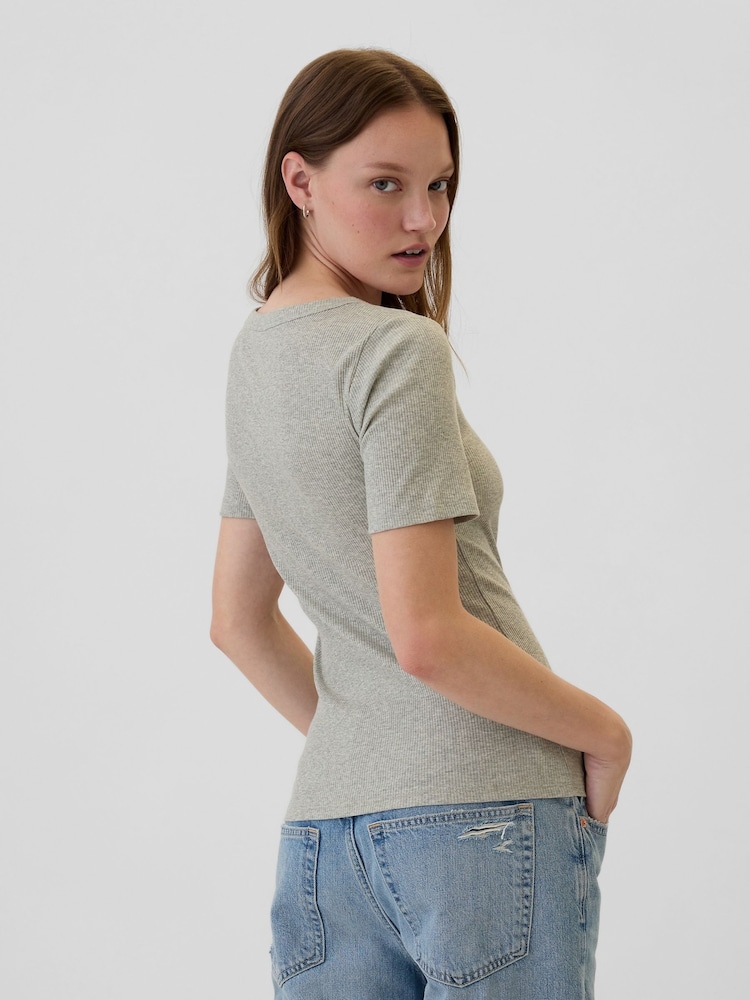 Gap Grey Ribbed Scoop Neck Short Sleeve T-Shirt - Image 2 of 5 Gap Grey Ribbed Scoop Neck Short Sleeve T-Shirt - Image 2 of 5