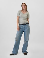 Gap Grey Ribbed Scoop Neck Short Sleeve T-Shirt - Image 3 of 5