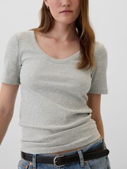 Gap Grey Ribbed Scoop Neck Short Sleeve T-Shirt - Image 4 of 5