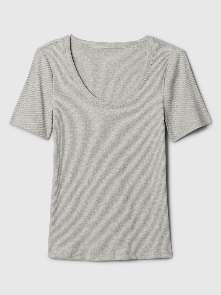 Gap Grey Ribbed Scoop Neck Short Sleeve T-Shirt - Image 5 of 5