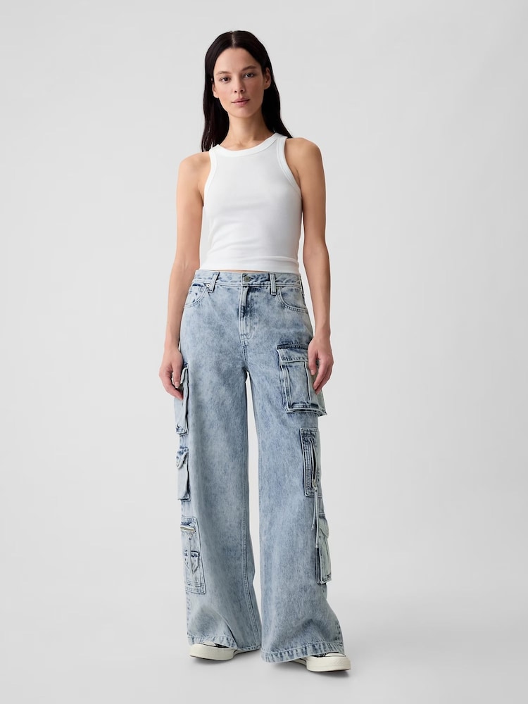 Gap Blue Mid Rise Cargo Baggy Jeans - Image 1 of 4