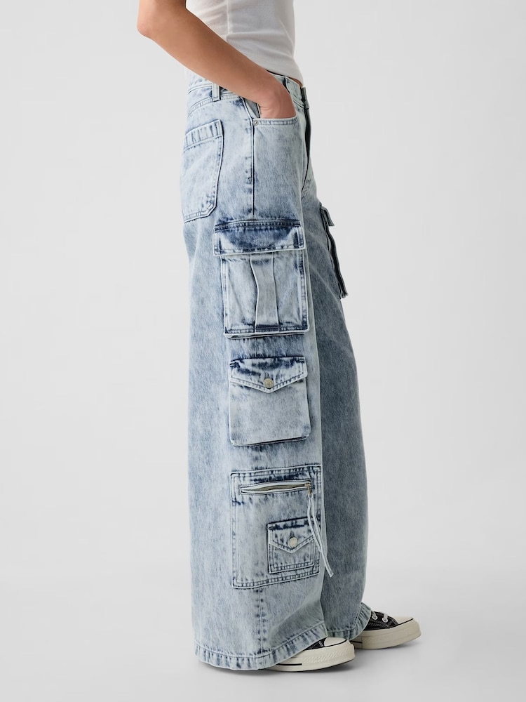 Gap Blue Mid Rise Cargo Baggy Jeans - Image 2 of 4