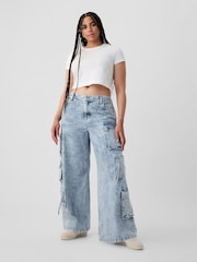 Gap Blue Mid Rise Cargo Baggy Jeans - Image 3 of 4