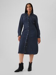 Gap Blue Western Pleated Denim Midi Dress - Image 3 of 5