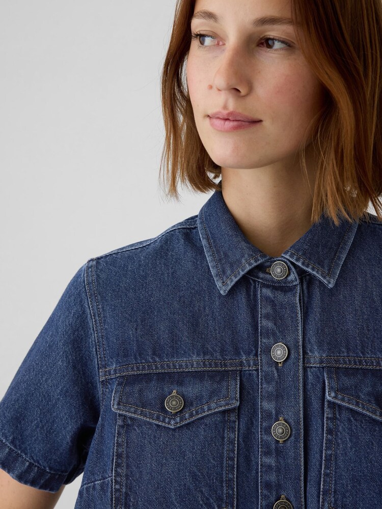 Gap Blue Western Pleated Denim Midi Dress - Image 5 of 5