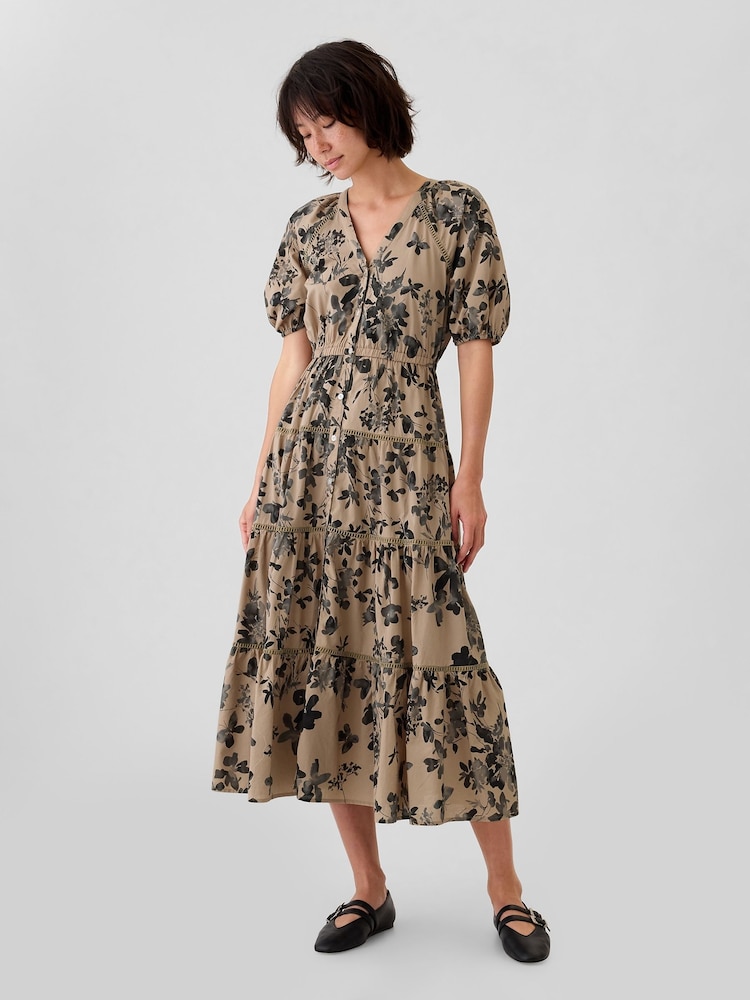 Gap Brown Tiered Midi Dress - Image 1 of 4