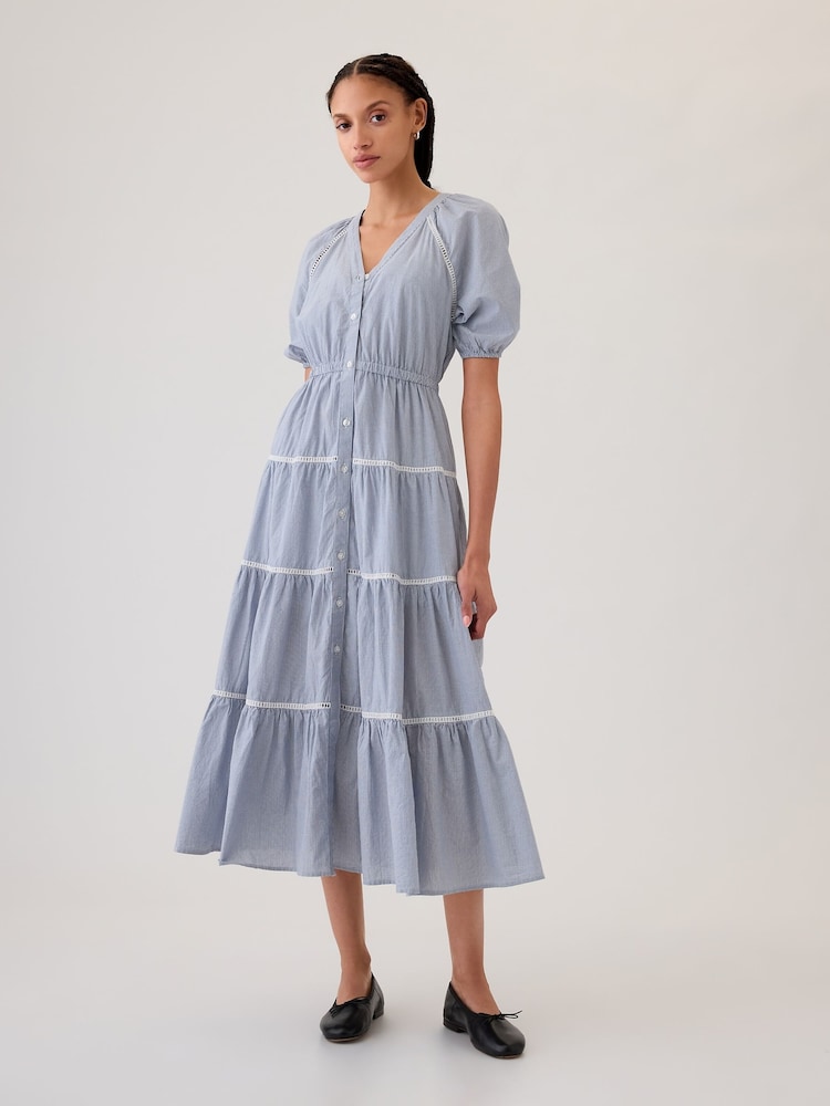 Gap Blue Tiered Midi Dress - Image 1 of 4 Gap Blue Tiered Midi Dress - Image 1 of 4