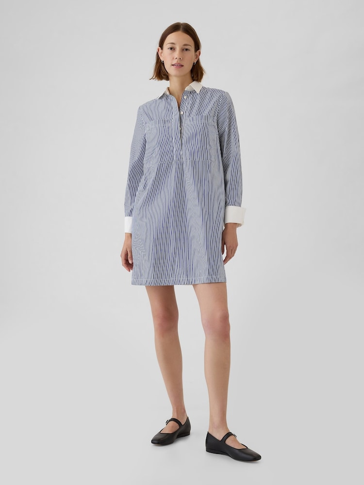 Gap Blue Cotton Mini Shirt Dress - Image 1 of 4