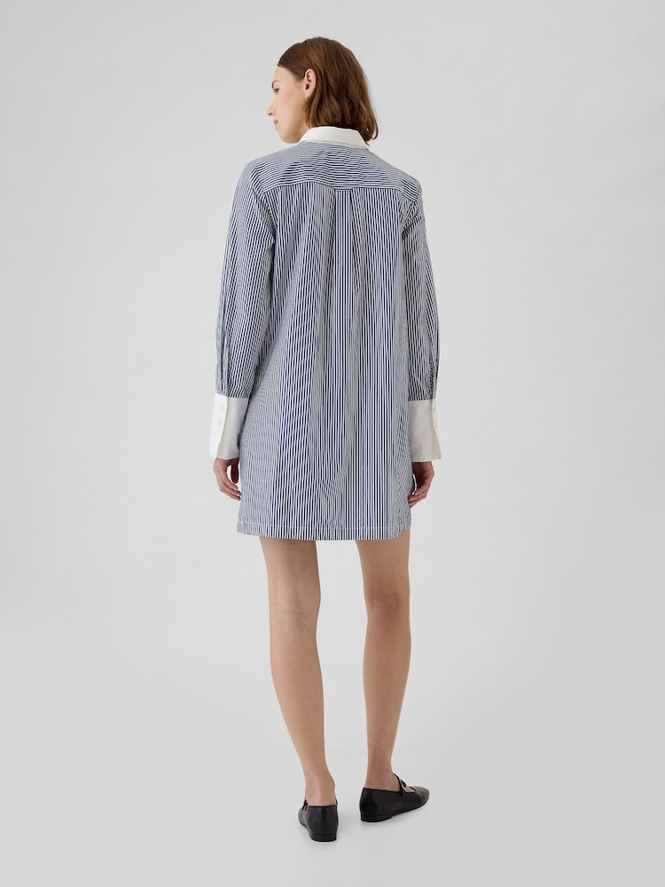 Gap Blue Cotton Mini Shirt Dress - Image 2 of 4