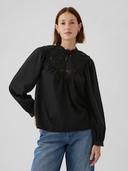Gap Black Crochet Long Sleeve Top - Image 1 of 5