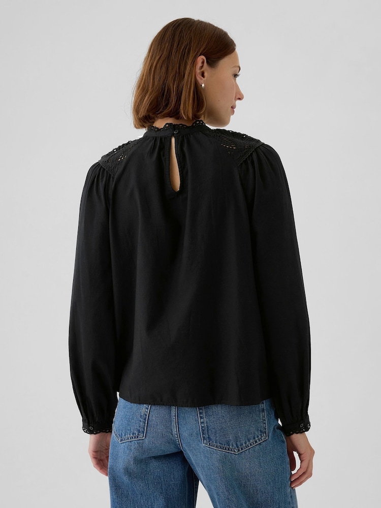 Gap Black Crochet Long Sleeve Top - Image 2 of 5
