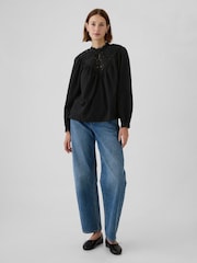 Gap Black Crochet Long Sleeve Top - Image 3 of 5