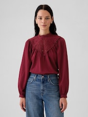 Gap Burgundy Red Crochet Long Sleeve Top - Image 1 of 5