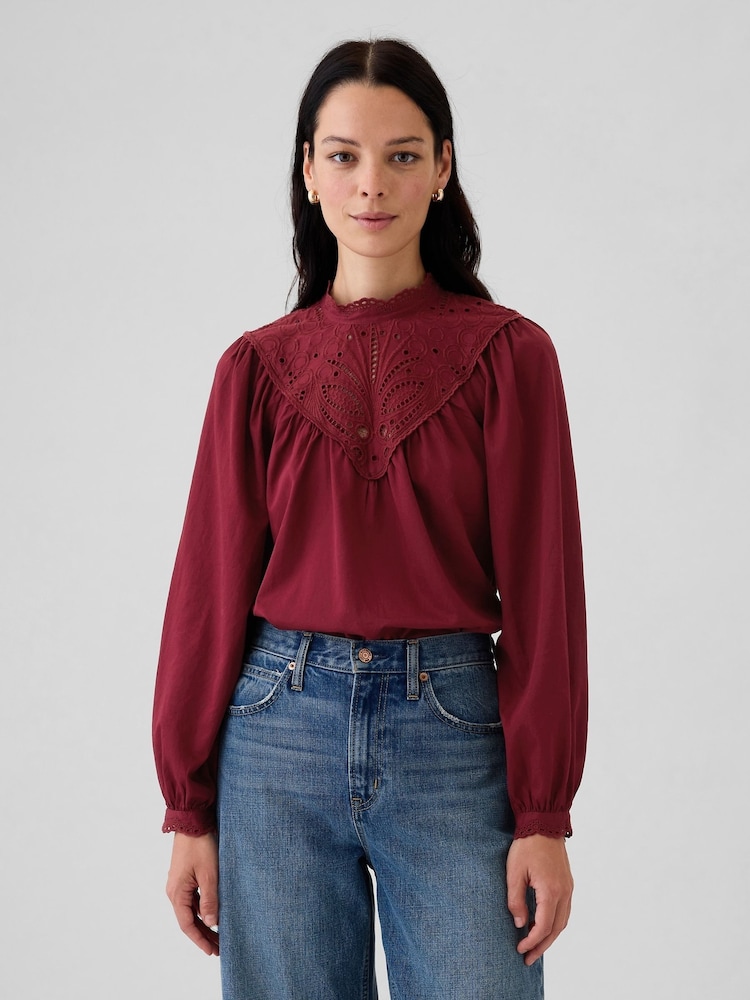 Gap Burgundy Red Crochet Long Sleeve Top - Image 1 of 5