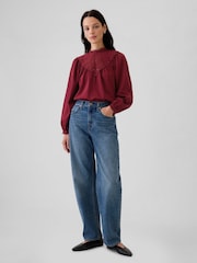 Gap Burgundy Red Crochet Long Sleeve Top - Image 3 of 5