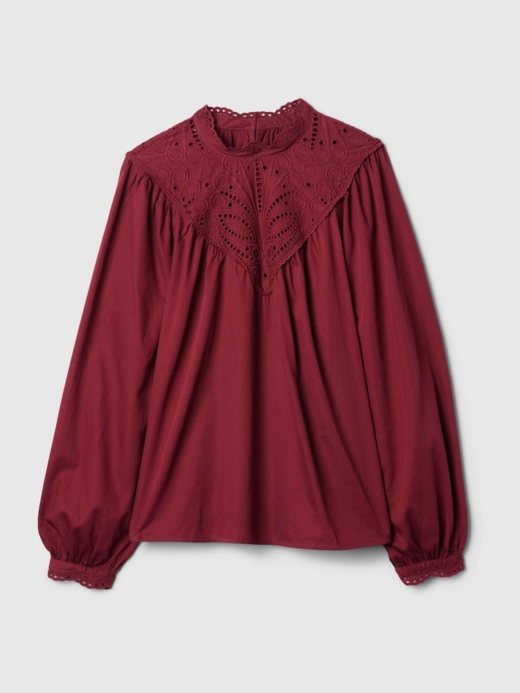 Gap Burgundy Red Crochet Long Sleeve Top - Image 5 of 5