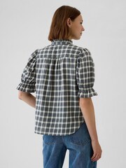 Gap Green Check Ruffled Puff Sleeve Shirt - Image 2 of 5