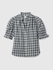 Gap Green Check Ruffled Puff Sleeve Shirt - Image 5 of 5