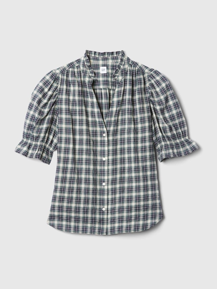 Gap Green Check Ruffled Puff Sleeve Shirt - Image 5 of 5 Gap Green Check Ruffled Puff Sleeve Shirt - Image 5 of 5