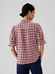 Gap Red Check Ruffled Puff Sleeve Shirt - Image 2 of 2