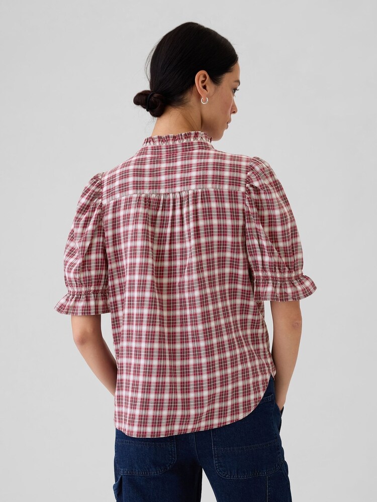 Gap Red Check Ruffled Puff Sleeve Shirt - Image 2 of 2