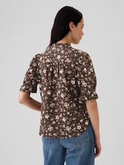 Gap Brown Floral Ruffled Puff Sleeve Shirt - Image 2 of 5