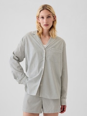Gap Green Stripe 100% Cotton Poplin Pyjama Top - Image 1 of 5