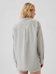 Gap Green Stripe 100% Cotton Poplin Pyjama Top - Image 2 of 5