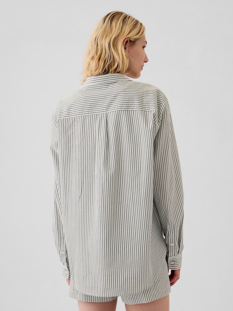 Gap Green Stripe 100% Cotton Poplin Pyjama Top - Image 2 of 5
