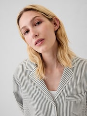 Gap Green Stripe 100% Cotton Poplin Pyjama Top - Image 4 of 5