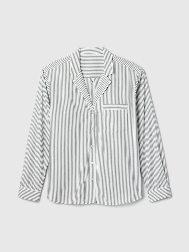 Gap Green Stripe 100% Cotton Poplin Pyjama Top - Image 5 of 5
