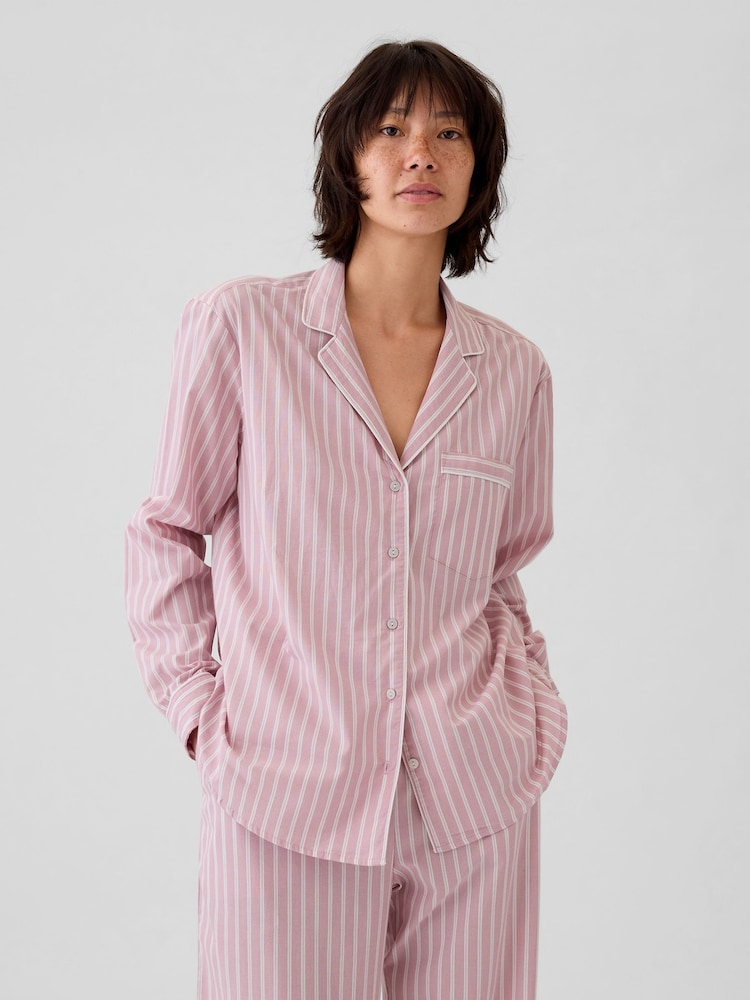 Gap Pink Stripe 100% Cotton Poplin Pyjama Top - Image 1 of 5 Gap Pink Stripe 100% Cotton Poplin Pyjama Top - Image 1 of 5
