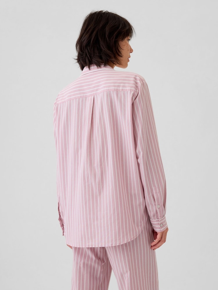 Gap Pink Stripe 100% Cotton Poplin Pyjama Top - Image 2 of 5 Gap Pink Stripe 100% Cotton Poplin Pyjama Top - Image 2 of 5