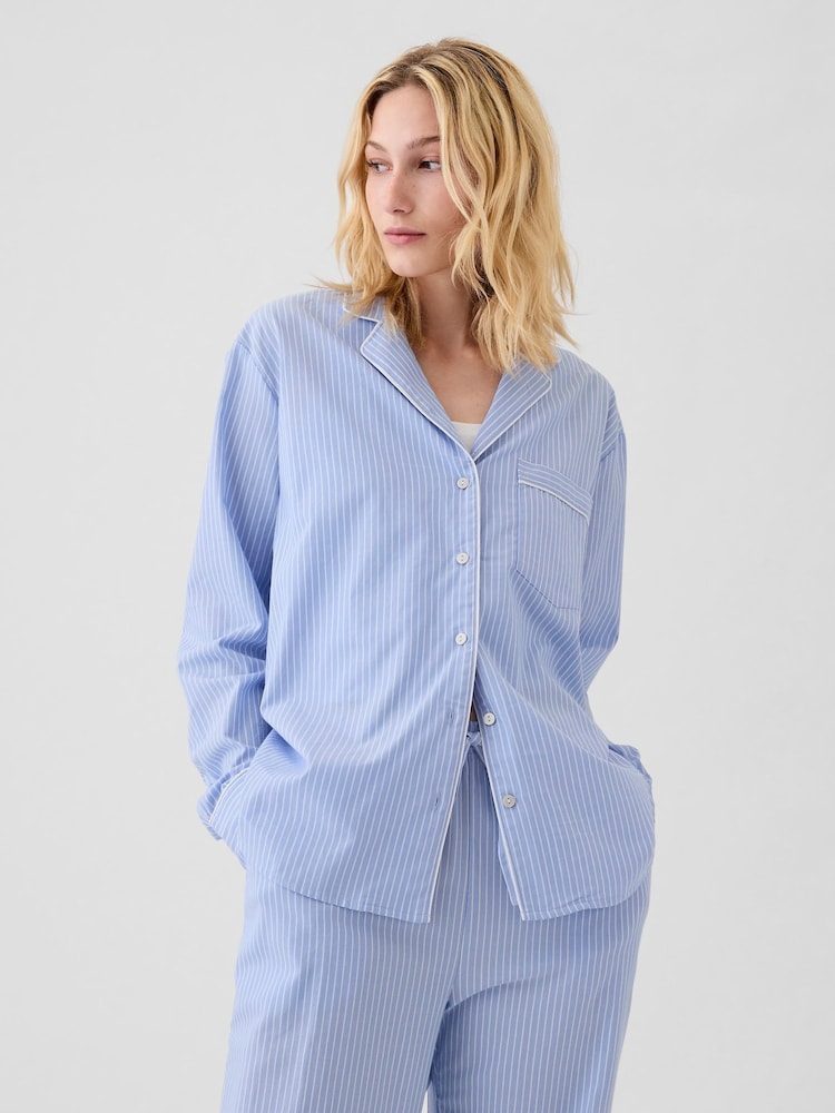 Gap Blue Stripe 100% Cotton Poplin Pyjama Top - Image 1 of 4