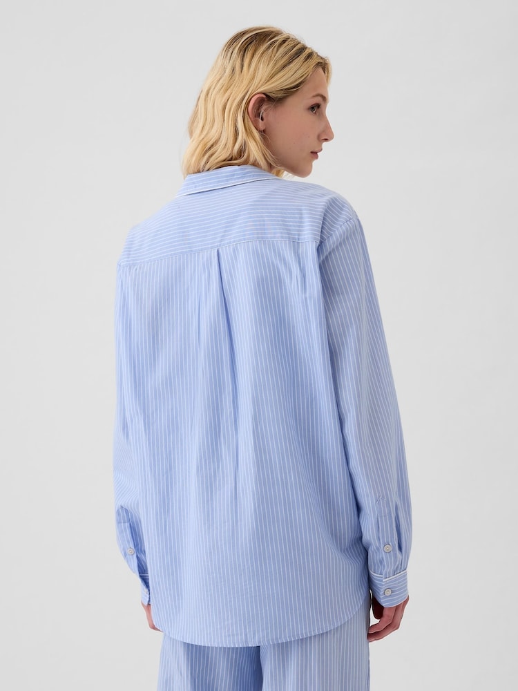 Gap Blue Stripe 100% Cotton Poplin Pyjama Top - Image 2 of 4