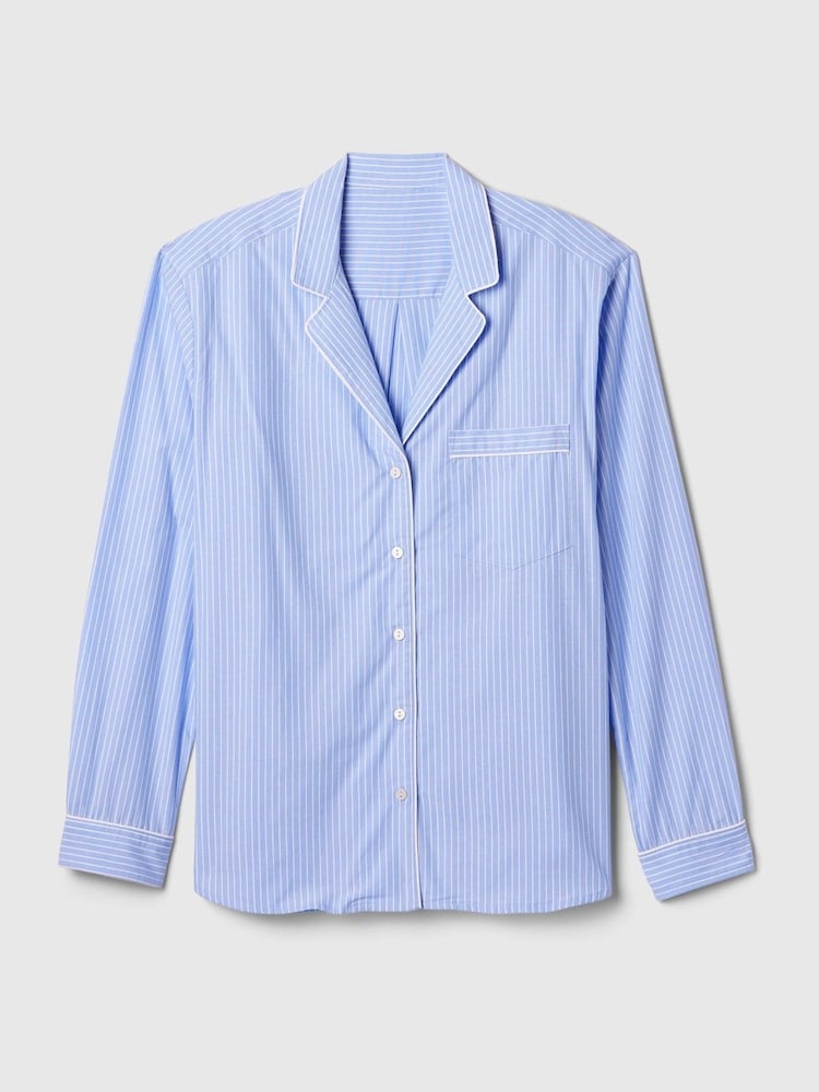 Gap Blue Stripe 100% Cotton Poplin Pyjama Top - Image 4 of 4