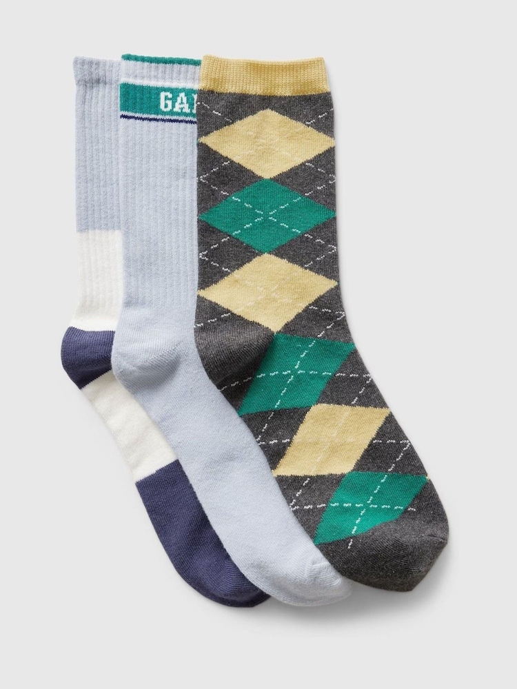 Gap Blue Kids 3 Pack Crew Socks - Image 1 of 1 Gap Blue Kids 3 Pack Crew Socks - Image 1 of 1