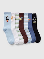 Gap Blue Kids 7 Pack Space Crew Socks - Image 1 of 1