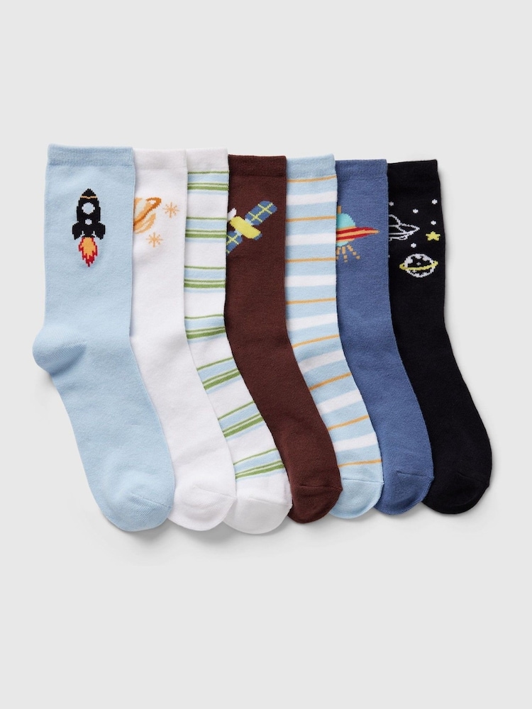 Gap Blue Kids 7 Pack Space Crew Socks - Image 1 of 1