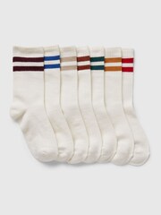 Gap White Stripe Kids 7 Pack Soft Cotton Varsity Crew Socks - Image 1 of 1