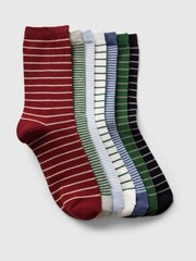Gap Black/Green/Red Kids 7 Pack Stripe Crew Socks - Image 1 of 1