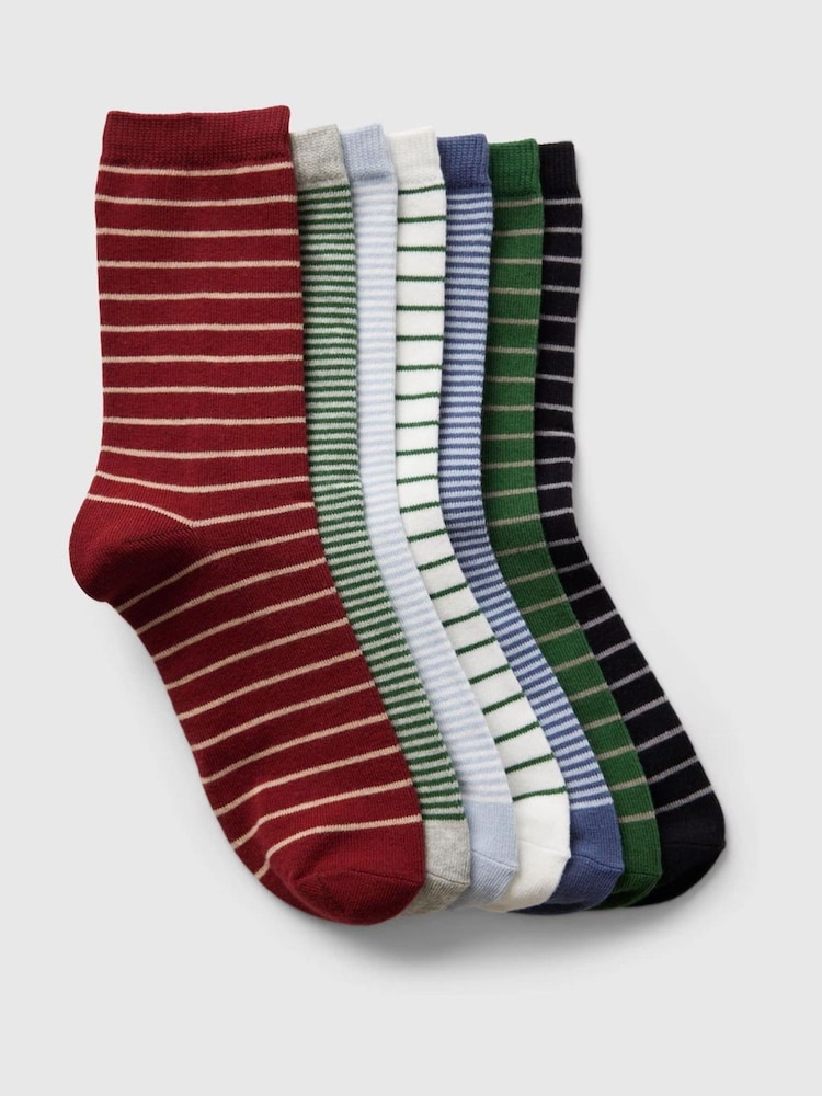 Gap Black/Green/Red Kids 7 Pack Stripe Crew Socks - Image 1 of 1
