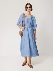 Jigsaw Blue Textured Jacquard Dress - Image 3 of 6