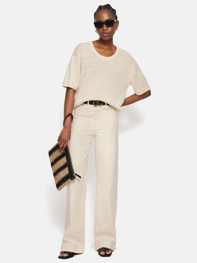 Jigsaw Cream 100% Linen U Neck T-Shirt - Image 1 of 6 Jigsaw Cream 100% Linen U Neck T-Shirt - Image 1 of 6
