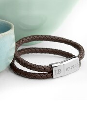 Treat Republic Personalised Mens Dual Leather Brown Bracelet - Image 1 of 3