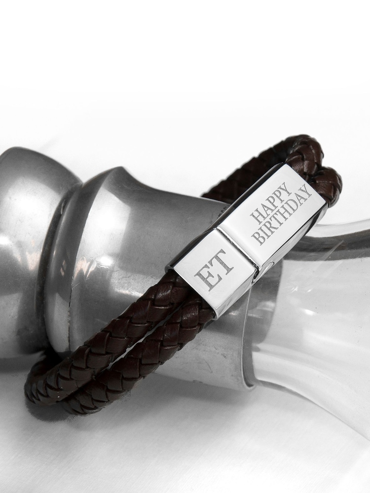 Treat Republic Personalised Mens Dual Leather Brown Bracelet - Image 2 of 3