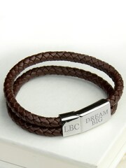 Treat Republic Personalised Mens Dual Leather Brown Bracelet - Image 3 of 3
